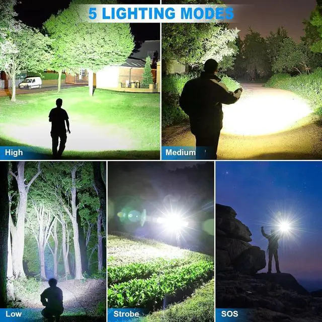 Alt view image 5 of 7 - Flashlights High Lumens Rechargeable 2 Pack 9000 Lumens Super Bright Flashlight 5 Modes LED Flashlight IPX7 Waterproof Powerful Flash Light for Home Outdoor Activities