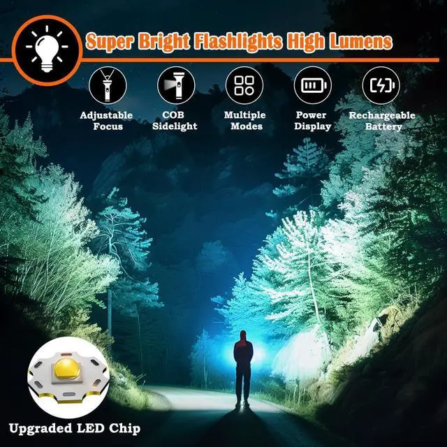 Alt view image 2 of 7 - Flashlights High Lumen Rechargeable Heavy Duty Rechargeable Flashlights Adjustable Focus Tactical Flashlight with 8 Modes Super Bright Flashlight for Home Camping