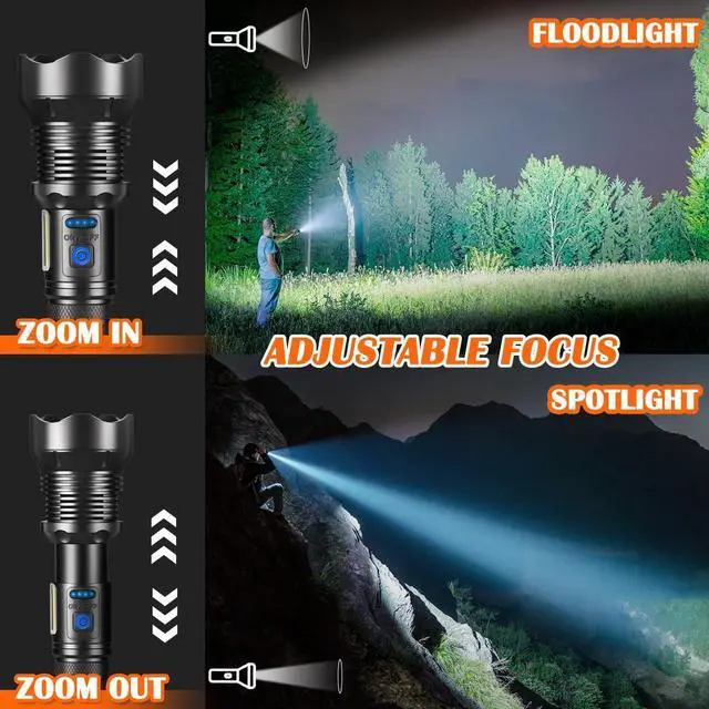 Alt view image 3 of 7 - Flashlights High Lumen Rechargeable Heavy Duty Rechargeable Flashlights Adjustable Focus Tactical Flashlight with 8 Modes Super Bright Flashlight for Home Camping