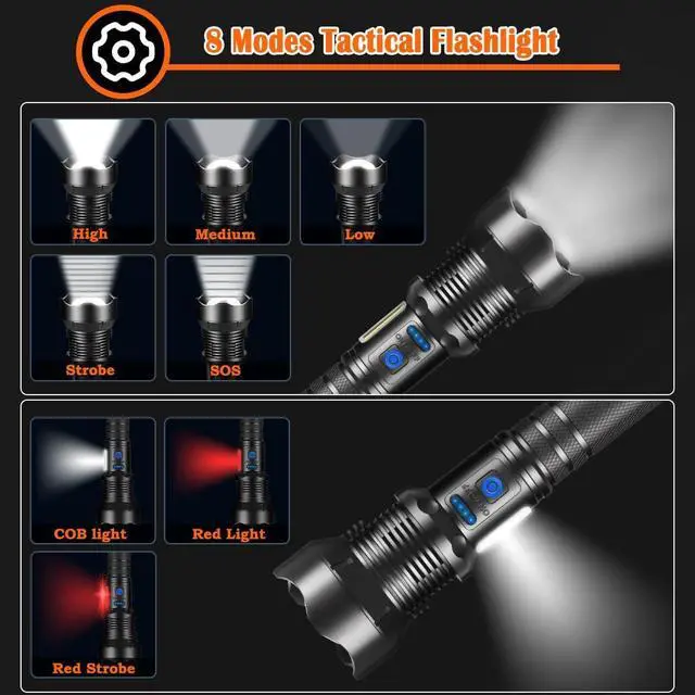 Alt view image 4 of 7 - Flashlights High Lumen Rechargeable Heavy Duty Rechargeable Flashlights Adjustable Focus Tactical Flashlight with 8 Modes Super Bright Flashlight for Home Camping