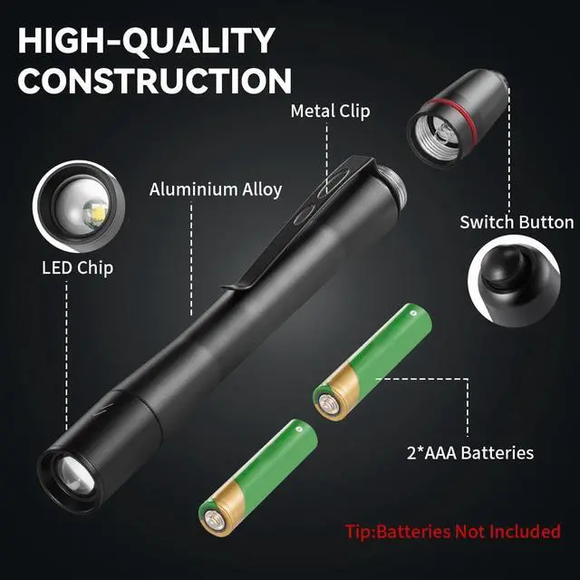 Alt view image 3 of 7 - 3Pack Pen Flashlight Pen Light Flashlights High Lumens Small LED Flashlight Adjustable Tactical Flash Light Waterproof Pocket Flashlights with Clip Aluminum Mini Lights for Inspection Emergency