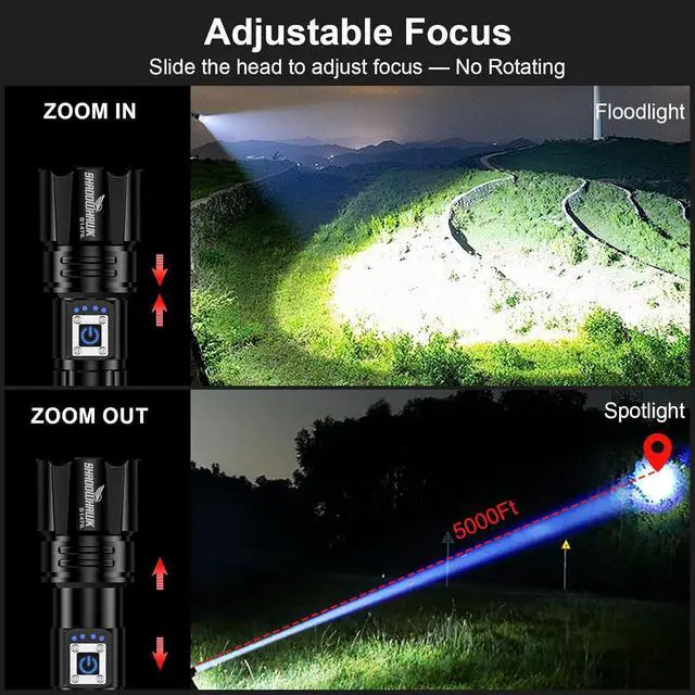 Alt view image 3 of 7 - Flashlight 2000 High Lumens Rechargeable - 30W Super Bright LED Flash Light | 5000ft Beam & 12H Long Lasting USB C High Powered Handheld Police Flashlight for Home Camping Hiking Emergency