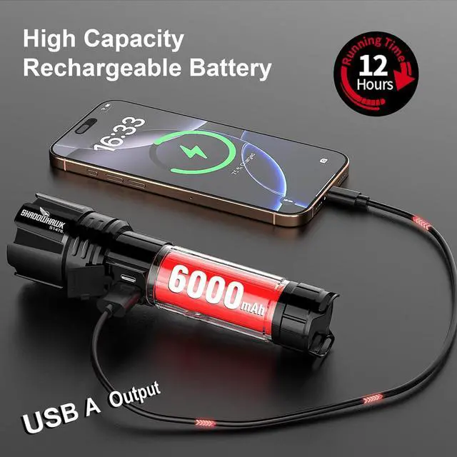 Alt view image 4 of 7 - Flashlight 2000 High Lumens Rechargeable - 30W Super Bright LED Flash Light | 5000ft Beam & 12H Long Lasting USB C High Powered Handheld Police Flashlight for Home Camping Hiking Emergency
