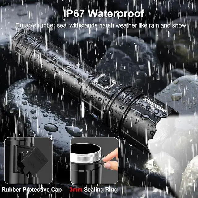 Alt view image 7 of 7 - Flashlight 2000 High Lumens Rechargeable - 30W Super Bright LED Flash Light | 5000ft Beam & 12H Long Lasting USB C High Powered Handheld Police Flashlight for Home Camping Hiking Emergency