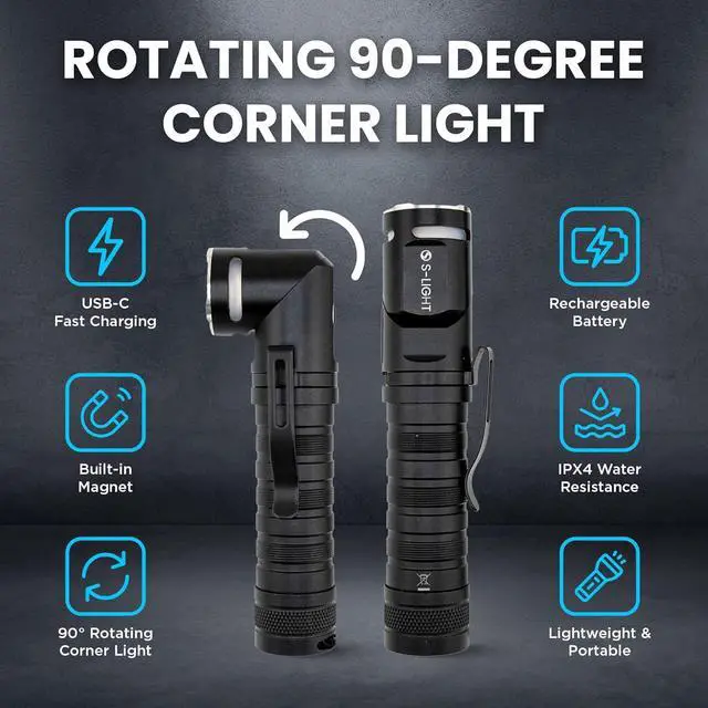 Alt view image 4 of 7 - Rechargeable Tactical Flashlight 1400LM Magnetic Base LED Light with Right Angle Head Pocket Flashlight for Work Camping & Emergency High Lumens Durable & Water-Resistant