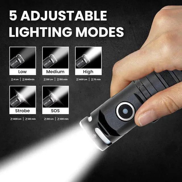 Alt view image 5 of 7 - Rechargeable Tactical Flashlight 1400LM Magnetic Base LED Light with Right Angle Head Pocket Flashlight for Work Camping & Emergency High Lumens Durable & Water-Resistant