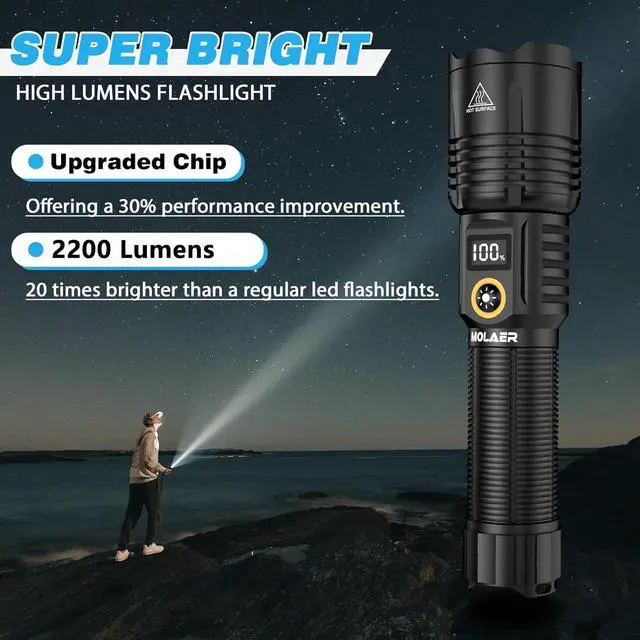 Alt view image 2 of 7 - Rechargeable Flashlights 2200 High Lumens Super Bright LED Flashlight with Zoomable 6 Modes IPX6 Waterproof Powerful Tactical Handheld Flash Light for Camping Hiking Emergencies