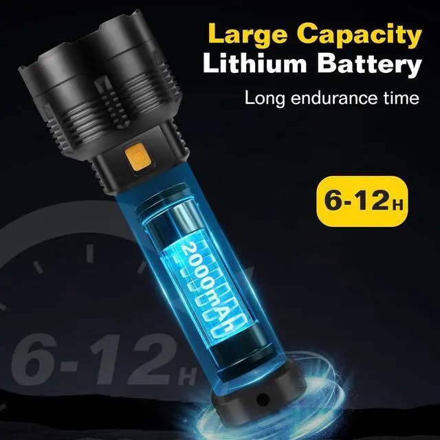 Alt view image 5 of 7 - 2 Pack LED Rechargeable Flashlight - 20000 Lumens Super Bright Tactical Flash Light Compact & Waterproof Long-Lasting Battery Solar Flashlights for Home Camping Hiking Emergencies Adventures
