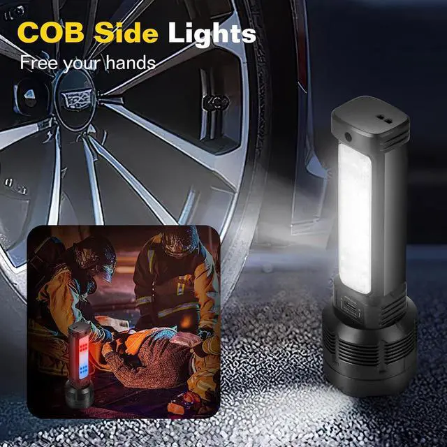 Alt view image 4 of 7 - 2 Pack LED Rechargeable Flashlight - 20000 Lumens Super Bright Tactical Flash Light Compact & Waterproof Long-Lasting Battery Solar Flashlights for Home Camping Hiking Emergencies Adventures