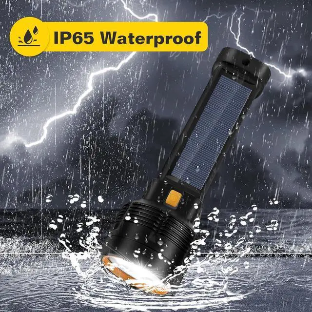 Alt view image 7 of 7 - 2 Pack LED Rechargeable Flashlight - 20000 Lumens Super Bright Tactical Flash Light Compact & Waterproof Long-Lasting Battery Solar Flashlights for Home Camping Hiking Emergencies Adventures