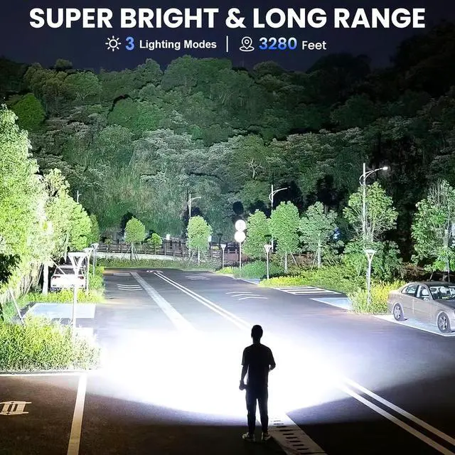 Alt view image 2 of 7 - 3 Pack Rechargeable Flashlights High Lumens 90 000 Lumen Super Bright Led Flashlight with Adjustable 3 Modes & Power Display Brightest Handheld Waterproof Flash Lights for Home Camping Hiking