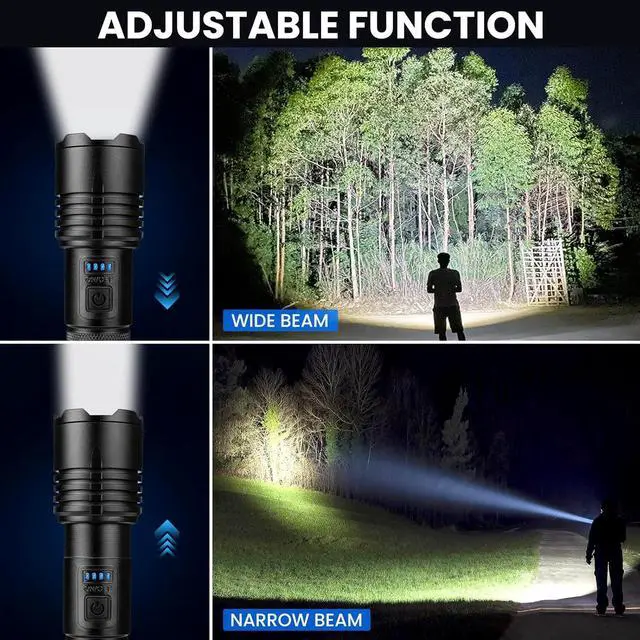 Alt view image 6 of 7 - 3 Pack Rechargeable Flashlights High Lumens 90 000 Lumen Super Bright Led Flashlight with Adjustable 3 Modes & Power Display Brightest Handheld Waterproof Flash Lights for Home Camping Hiking