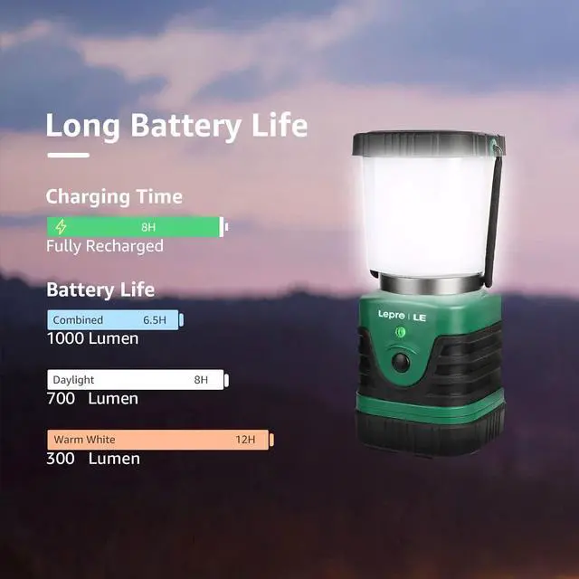 Alt view image 6 of 7 - 1000LM LED Camping Lantern Rechargeable 4400mAh Power Bank Camping Essential with 4 Light Modes IP44 Waterproof Lantern Flashlight for Hurricane Emergency Hiking USB Cable Included