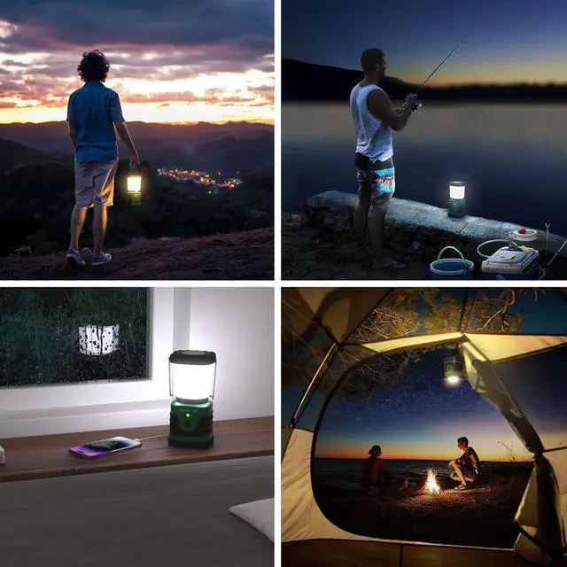 Alt view image 7 of 7 - 1000LM LED Camping Lantern Rechargeable 4400mAh Power Bank Camping Essential with 4 Light Modes IP44 Waterproof Lantern Flashlight for Hurricane Emergency Hiking USB Cable Included