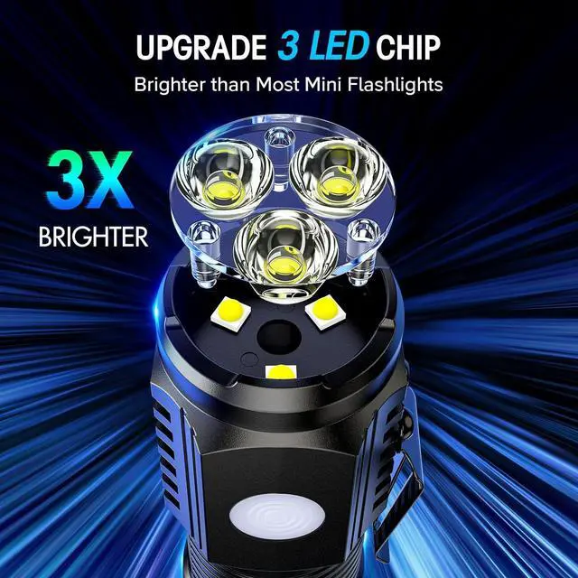 Alt view image 4 of 7 - Rechargeable Mini Flashlights with Magnetic Base 4 Pack Bright 3 LED Flash Lights Small EDC Flashlight with Belt Clip 4 Lighting Modes Portable Rechargeable Flashlights for Camping Home