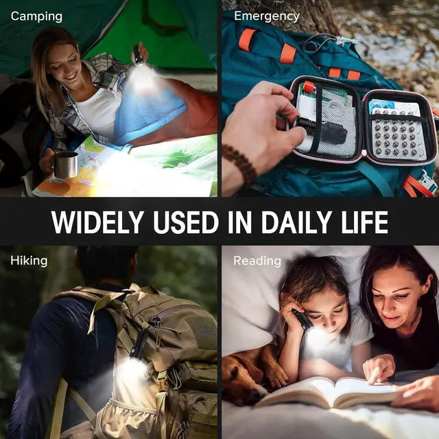 Alt view image 7 of 7 - Rechargeable Mini Flashlights with Magnetic Base 4 Pack Bright 3 LED Flash Lights Small EDC Flashlight with Belt Clip 4 Lighting Modes Portable Rechargeable Flashlights for Camping Home