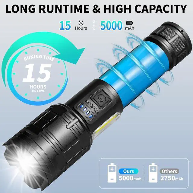 Alt view image 3 of 7 - Rechargeable LED Flashlights High Lumens Super Bright Flashlight with 7 Modes & Waterproof Powerful USB Rechargeable Handheld Flash Light for Camping Home