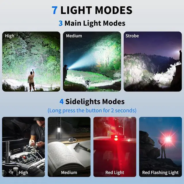 Alt view image 5 of 7 - Rechargeable LED Flashlights High Lumens Super Bright Flashlight with 7 Modes & Waterproof Powerful USB Rechargeable Handheld Flash Light for Camping Home