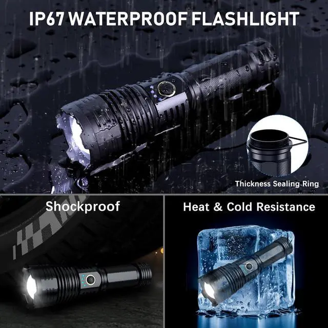Alt view image 6 of 7 - Flashlights High Lumens Rechargeable 2Pack Rechargeable Flashlights 1000000lm Super Bright Flashlight 5Mode Tactical Zoomable Flashlights LED Flashlight High Powered Waterproof