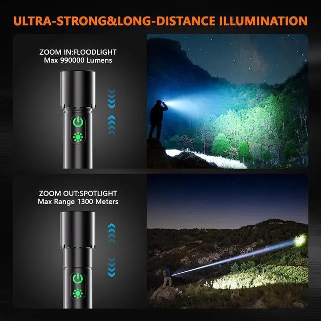 Alt view image 3 of 7 - Rechargeable Led Flashlight High Lumens 30W Super Bright Flashlight 2000 Lumen Magnetic Flashlight with 9 Modes Waterproof Strong Police Flash Light for Emergencies Car Camping Hiking Home Outdoor