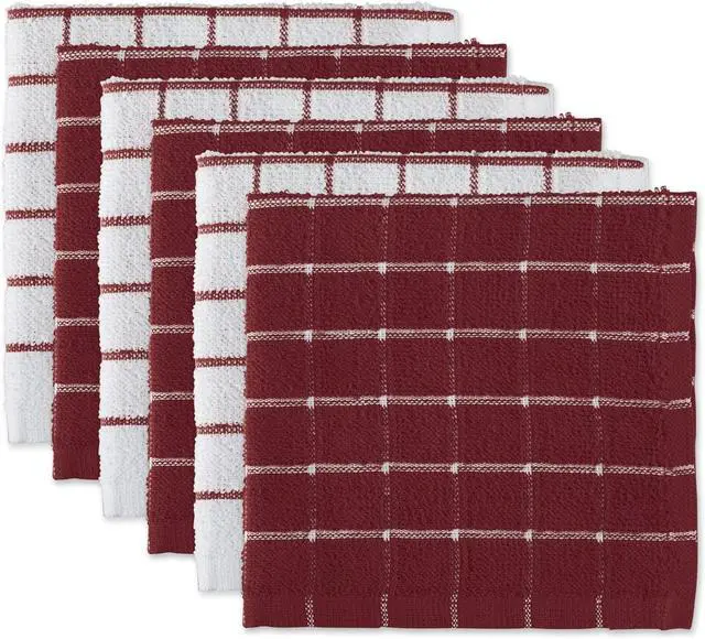 Main image of Basic Terry Collection Windowpane Dishcloth Set 12x12 Wine 6 Piece