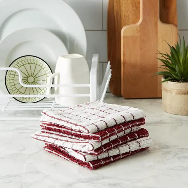 Alt view image 4 of 7 - Basic Terry Collection Windowpane Dishcloth Set 12x12 Wine 6 Piece