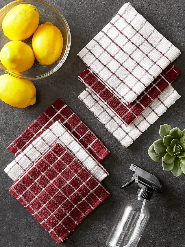 Alt view image 6 of 7 - Basic Terry Collection Windowpane Dishcloth Set 12x12 Wine 6 Piece