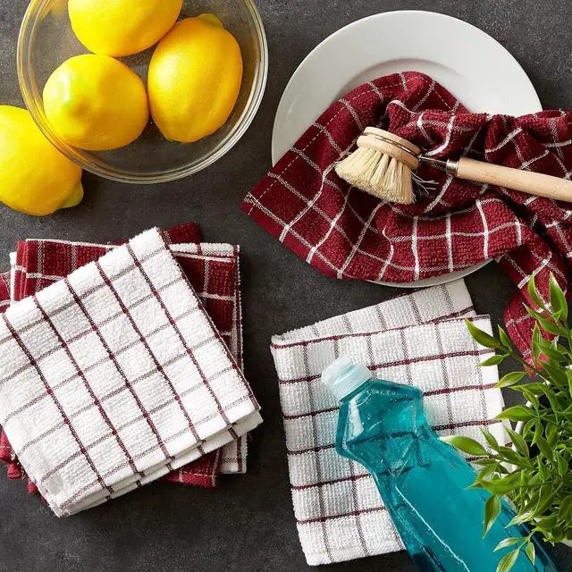 Alt view image 5 of 7 - Basic Terry Collection Windowpane Dishcloth Set 12x12 Wine 6 Piece