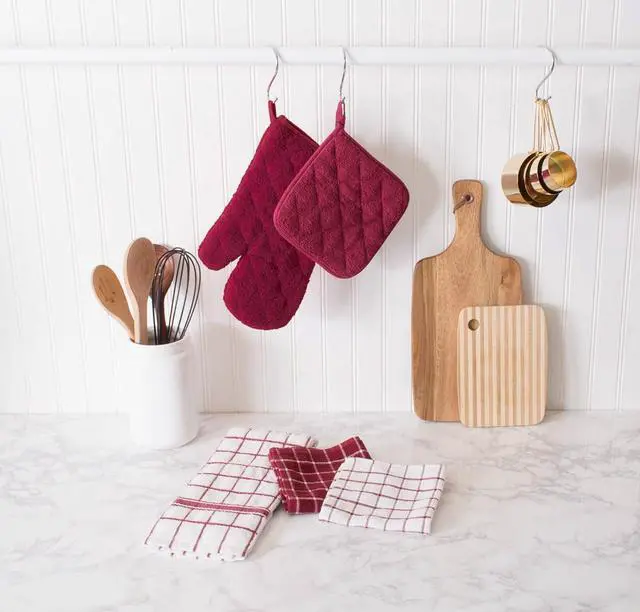 Alt view image 7 of 7 - Basic Terry Collection Windowpane Dishcloth Set 12x12 Wine 6 Piece