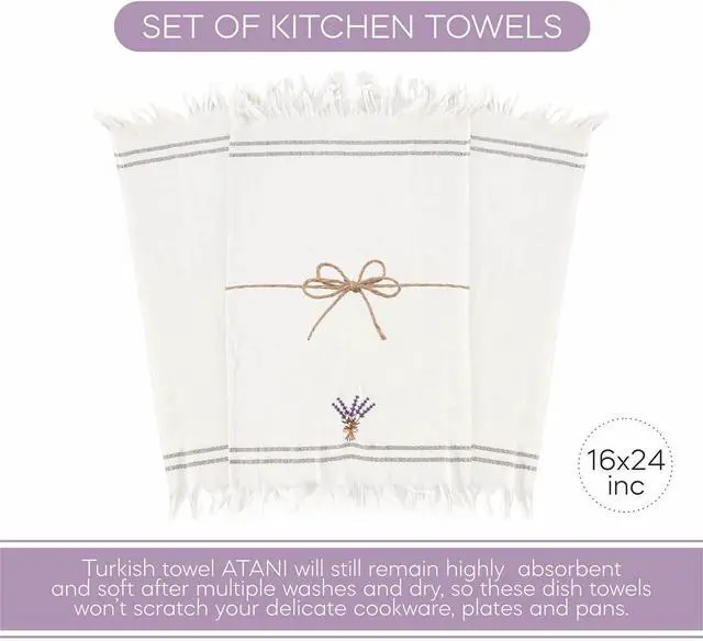 Alt view image 2 of 7 - Turkish Kitchen Towels Set of 3  100% Pure Cotton 24x16 Inches Floral Design Super Absorbent Dish Towels Machine Washable Kitchen Hand Towels