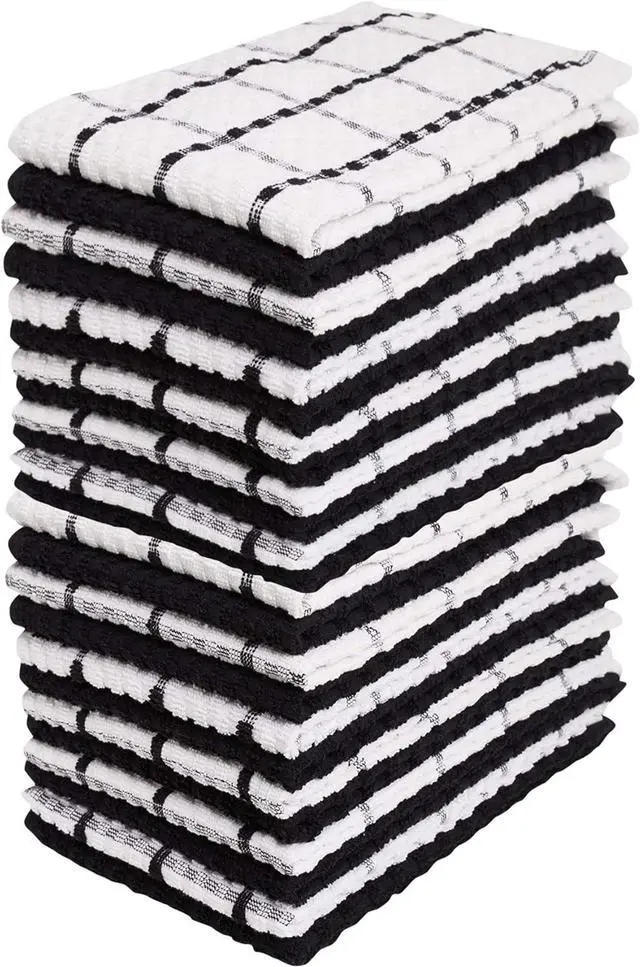 Main image of Kitchen Towels - Dish Towels and Dish Cloths - Hand Towel and Dishcloths Sets - 100% Soft Ring Spun Combed Cotton - Great for Cooking in Kitchen or Household Cleaning - Size 15 x 25 (Black 24)