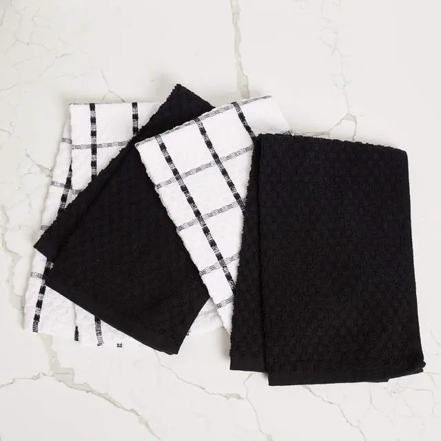 Alt view image 4 of 7 - Kitchen Towels - Dish Towels and Dish Cloths - Hand Towel and Dishcloths Sets - 100% Soft Ring Spun Combed Cotton - Great for Cooking in Kitchen or Household Cleaning - Size 15 x 25 (Black 24)