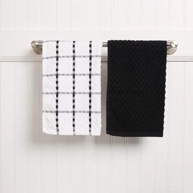 Alt view image 6 of 7 - Kitchen Towels - Dish Towels and Dish Cloths - Hand Towel and Dishcloths Sets - 100% Soft Ring Spun Combed Cotton - Great for Cooking in Kitchen or Household Cleaning - Size 15 x 25 (Black 24)