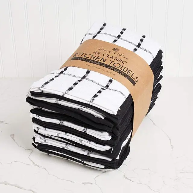 Alt view image 7 of 7 - Kitchen Towels - Dish Towels and Dish Cloths - Hand Towel and Dishcloths Sets - 100% Soft Ring Spun Combed Cotton - Great for Cooking in Kitchen or Household Cleaning - Size 15 x 25 (Black 24)