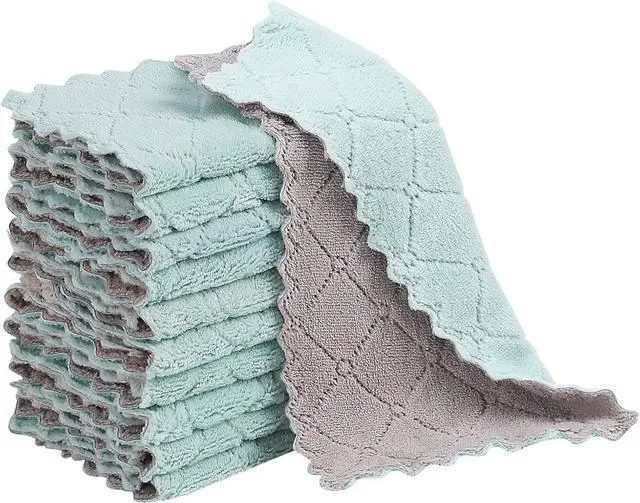 Main image of 10 Pack Kitchen Dish Cloths Dish Towels Super Absorbent Coral Fleece Cloth Premium Dishcloths Nonstick Oil Washable Fast Drying Dish Rags Reusable Cloth forTable Chair Dish Glass