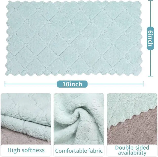 Alt view image 5 of 6 - 10 Pack Kitchen Dish Cloths Dish Towels Super Absorbent Coral Fleece Cloth Premium Dishcloths Nonstick Oil Washable Fast Drying Dish Rags Reusable Cloth forTable Chair Dish Glass