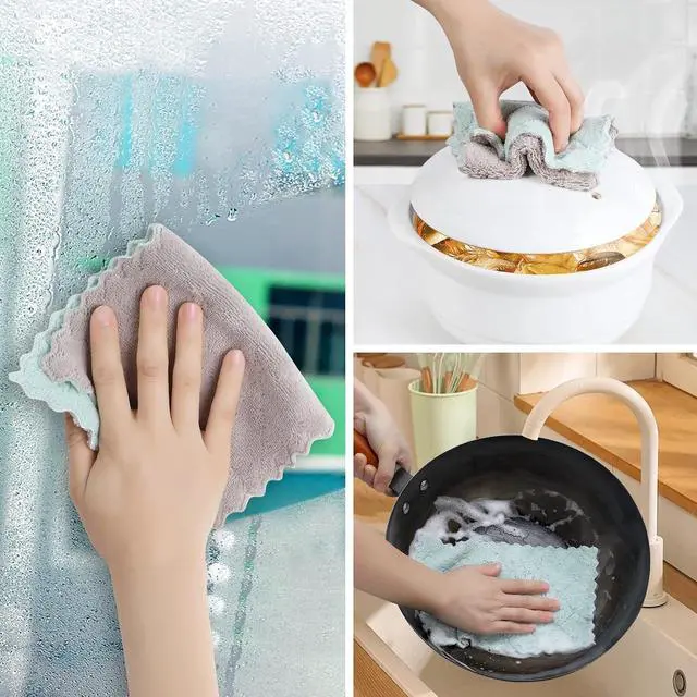 Alt view image 6 of 6 - 10 Pack Kitchen Dish Cloths Dish Towels Super Absorbent Coral Fleece Cloth Premium Dishcloths Nonstick Oil Washable Fast Drying Dish Rags Reusable Cloth forTable Chair Dish Glass