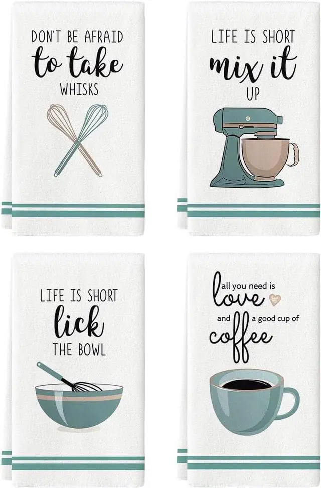Main image of Ware Funny Coffee Kitchen Towels Dish Towels 18x26 Inch Farmhouse Daily Holiday Cooking Baking Decoration Cleaning Set of 4