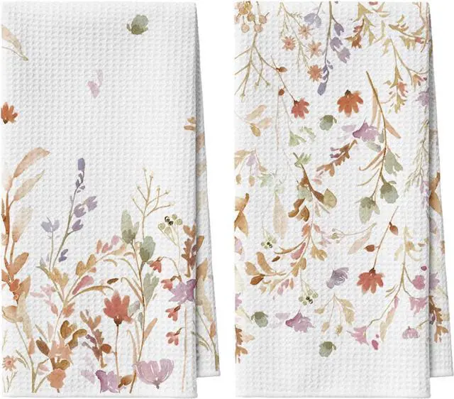 Main image of Flowers Wildflower Fall Bar Kitchen Towels 12x24 Inch Quick Dry Microfiber Cloth Dish Towels for Kitchen Drying Set of 2