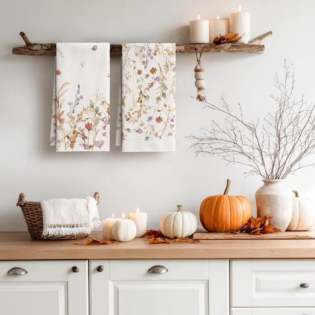 Alt view image 3 of 7 - Flowers Wildflower Fall Bar Kitchen Towels 12x24 Inch Quick Dry Microfiber Cloth Dish Towels for Kitchen Drying Set of 2