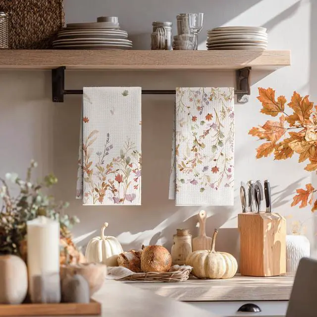 Alt view image 2 of 7 - Flowers Wildflower Fall Bar Kitchen Towels 12x24 Inch Quick Dry Microfiber Cloth Dish Towels for Kitchen Drying Set of 2