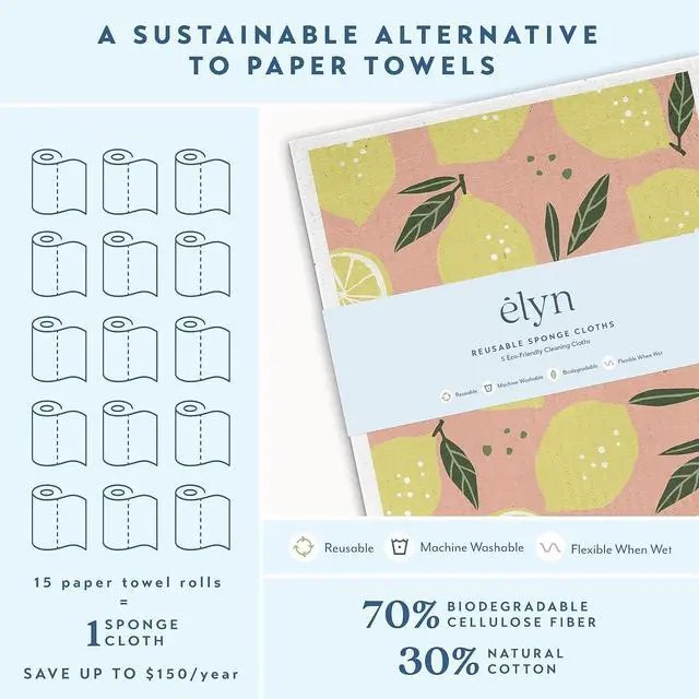 Alt view image 3 of 6 - Swedish Dishcloths Reusable & Washable Sponge Cloths Absorbent Cleaning Paper Towels for Kitchen Dishes Counters and More 5 Pack Assorted Fruit Pattern