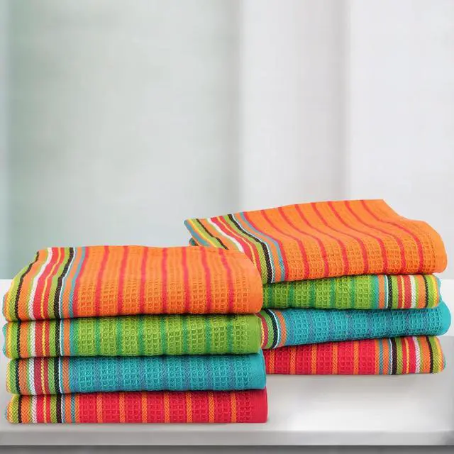 Main image of Kitchen Dish Towels 100% Cotton Salsa Towels Set of 8 (16x28 Inches) Multi Purpose Cooking Drying Restaurant Bar Cleaning Cloth Napkin Highly Absorbent Lint Free (Red & Orange)
