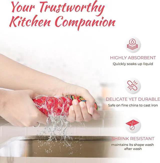 Alt view image 4 of 7 - Kitchen Dish Towels 100% Cotton Salsa Towels Set of 8 (16x28 Inches) Multi Purpose Cooking Drying Restaurant Bar Cleaning Cloth Napkin Highly Absorbent Lint Free (Red & Orange)