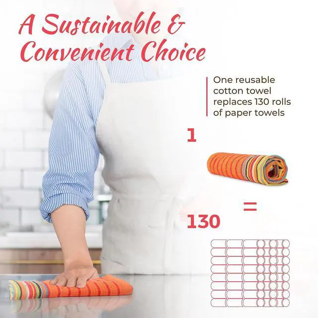 Alt view image 5 of 7 - Kitchen Dish Towels 100% Cotton Salsa Towels Set of 8 (16x28 Inches) Multi Purpose Cooking Drying Restaurant Bar Cleaning Cloth Napkin Highly Absorbent Lint Free (Red & Orange)