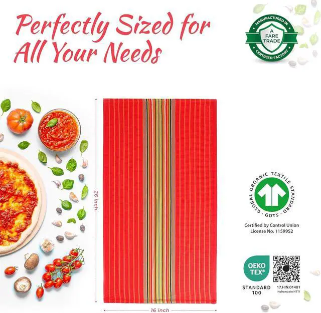 Alt view image 3 of 7 - Kitchen Dish Towels 100% Cotton Salsa Towels Set of 8 (16x28 Inches) Multi Purpose Cooking Drying Restaurant Bar Cleaning Cloth Napkin Highly Absorbent Lint Free (Red & Orange)