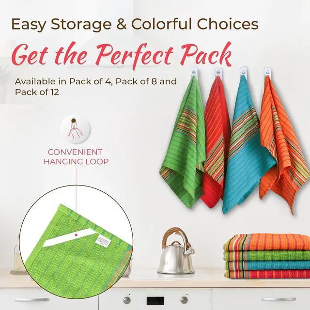 Alt view image 7 of 7 - Kitchen Dish Towels 100% Cotton Salsa Towels Set of 8 (16x28 Inches) Multi Purpose Cooking Drying Restaurant Bar Cleaning Cloth Napkin Highly Absorbent Lint Free (Red & Orange)