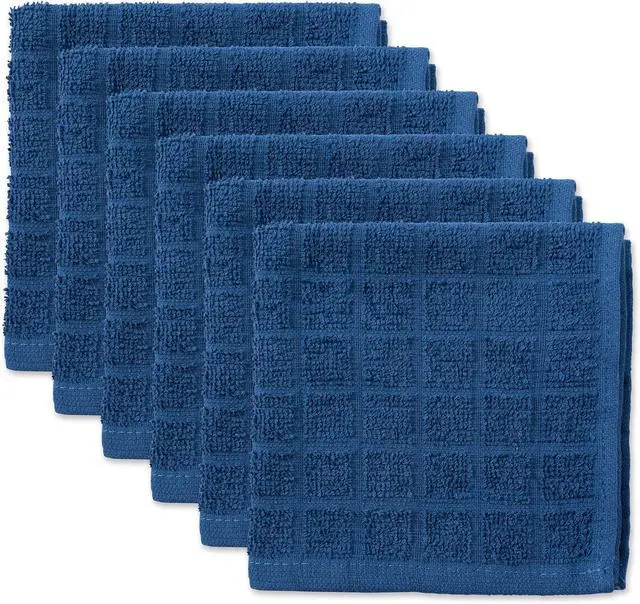 Main image of Basic Terry Collection Solid Windowpane Dishcloth Set 12x12 Blue 6 Piece