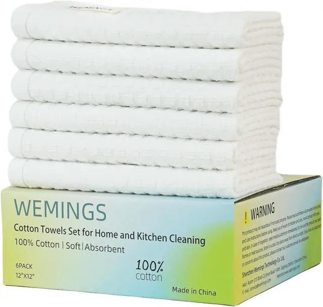 Main image of Cotton Dishcloths Set for Home and Kitchen Cleaning - 12x12 Inches Pack of 6- Dish Cloths Dish Towels Dish Rags - with Hanging Loop - 100% Cotton Soft Absorbent (White 6)