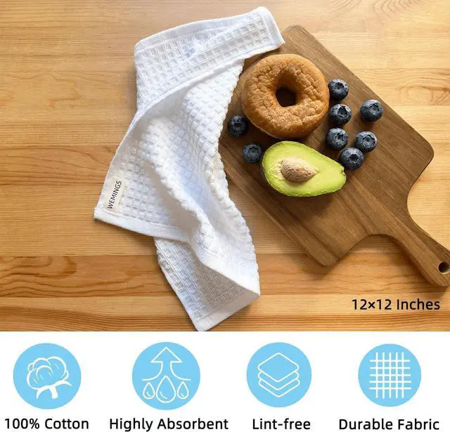 Alt view image 2 of 7 - Cotton Dishcloths Set for Home and Kitchen Cleaning - 12x12 Inches Pack of 6- Dish Cloths Dish Towels Dish Rags - with Hanging Loop - 100% Cotton Soft Absorbent (White 6)